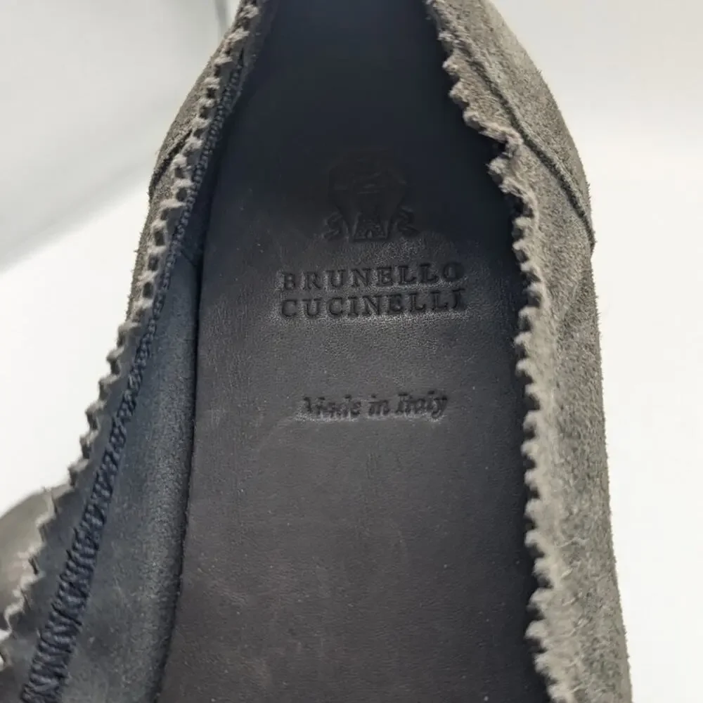 Brunello Cucinelli Flat Gray Suede Leather Cap Toe Pebbled Italy Size 37 US 7